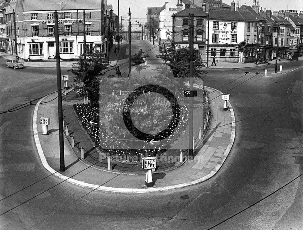 Canning Circus, traffic island and Ilkeston Road (straight ahead)