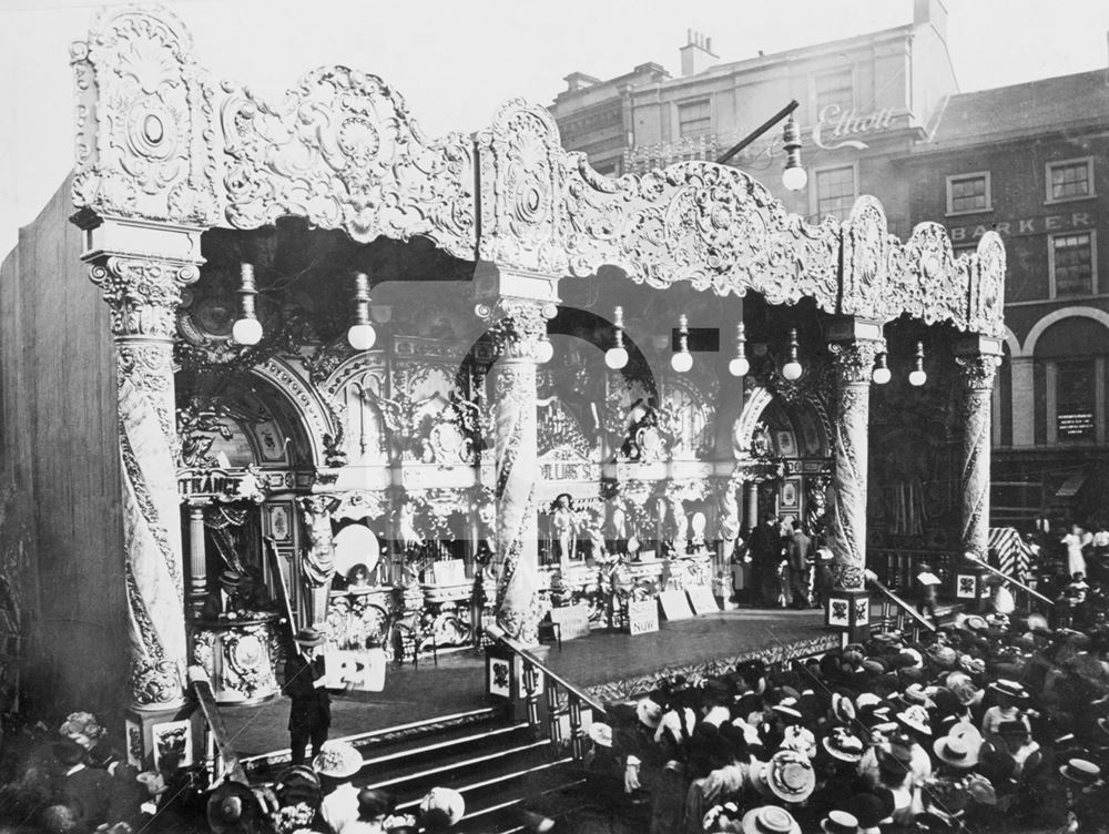 Side show (an Electrograph or Bioscope ? - early picture show) Goose Fair, Market Place, Nottingham