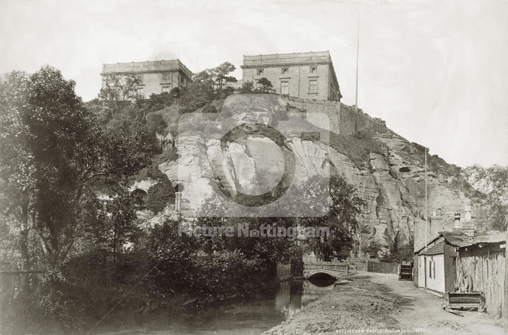 Nottingham Castle, viewed from the west by the River Leen c1880