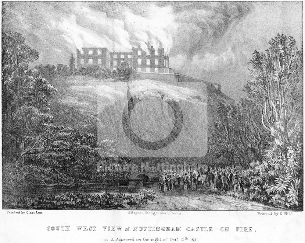 Nottingham Castle on Fire 1831, viewed from the south