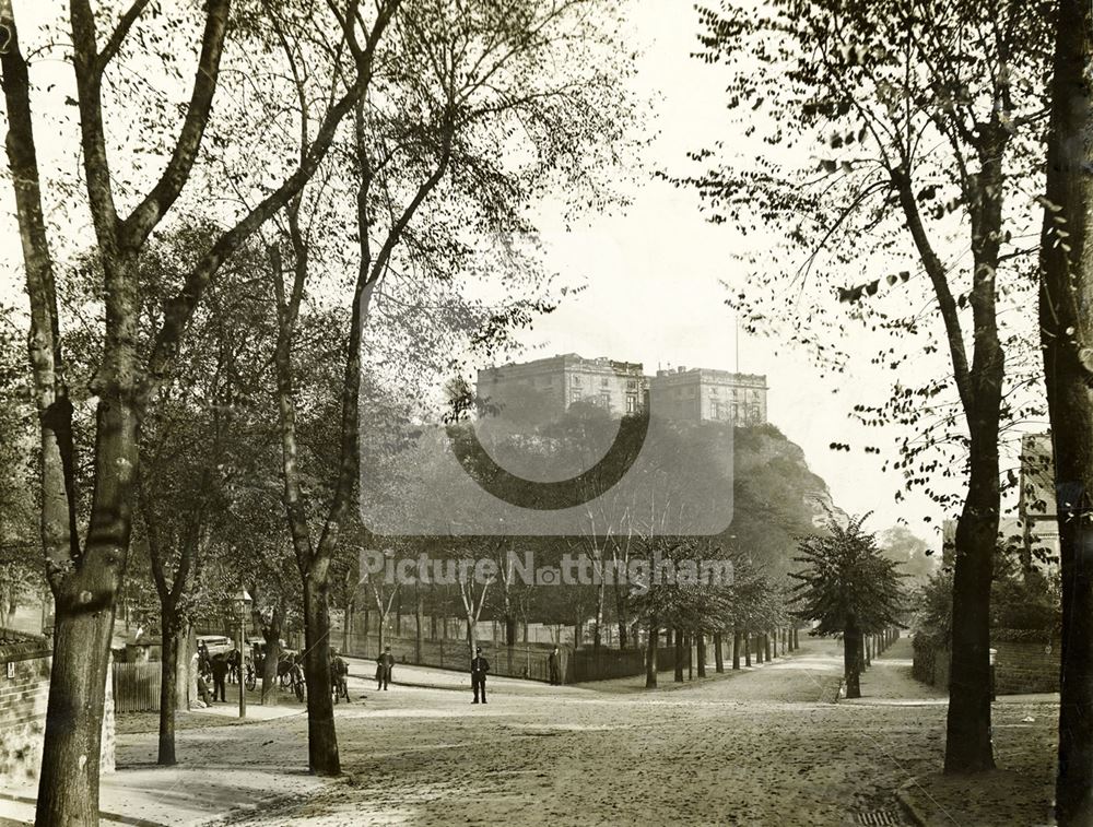 Nottingham Castle from the west, Peveril Drive and The Park c 1912 ?