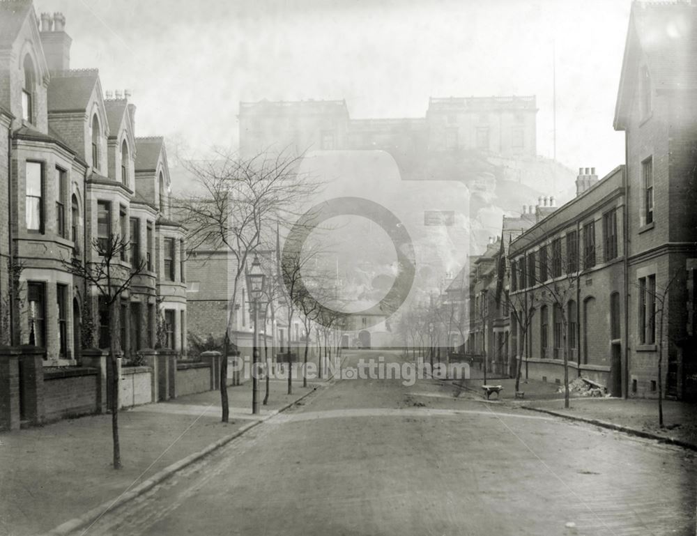 Nottingham Castle, viewed from the Hope Drive to the west c 1895