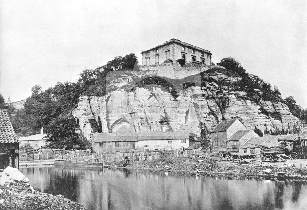 Nottingham Castle before restoration, Showing The River Leen c1865