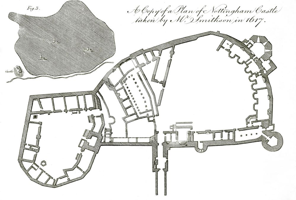 Nottingham Castle Plan viewed from the east c 1617