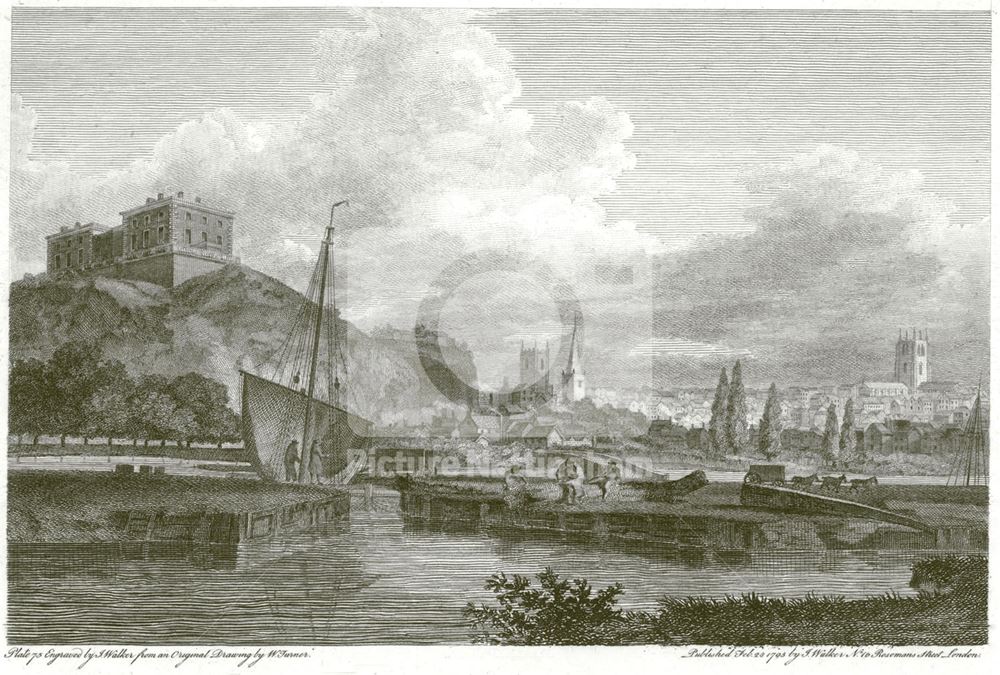 Nottingham Castle, The city and the River Leen viewed from the south-west 1795