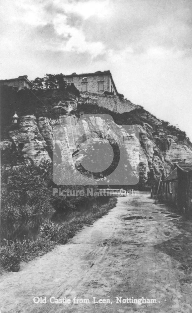 Nottingham Castle before restoration, showing The River Leen c1865