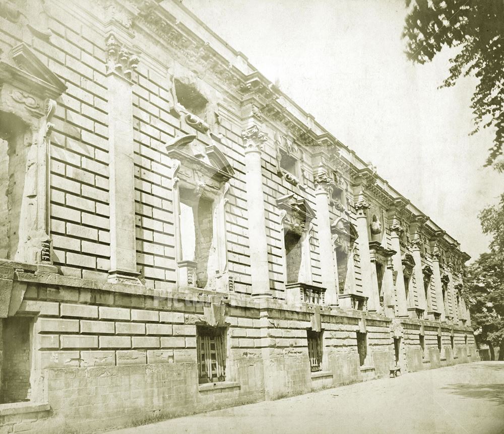 Nottingham Castle before restoration, showing architectural detail of the eastern facade, c 1870