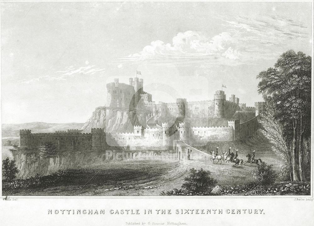 Nottingham Castle viewed from the north-east c 1500's