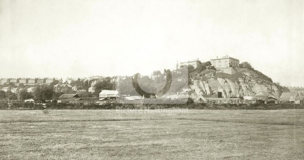 Nottingham Castle before restoration, from the Meadows and showing Park terrace c1870