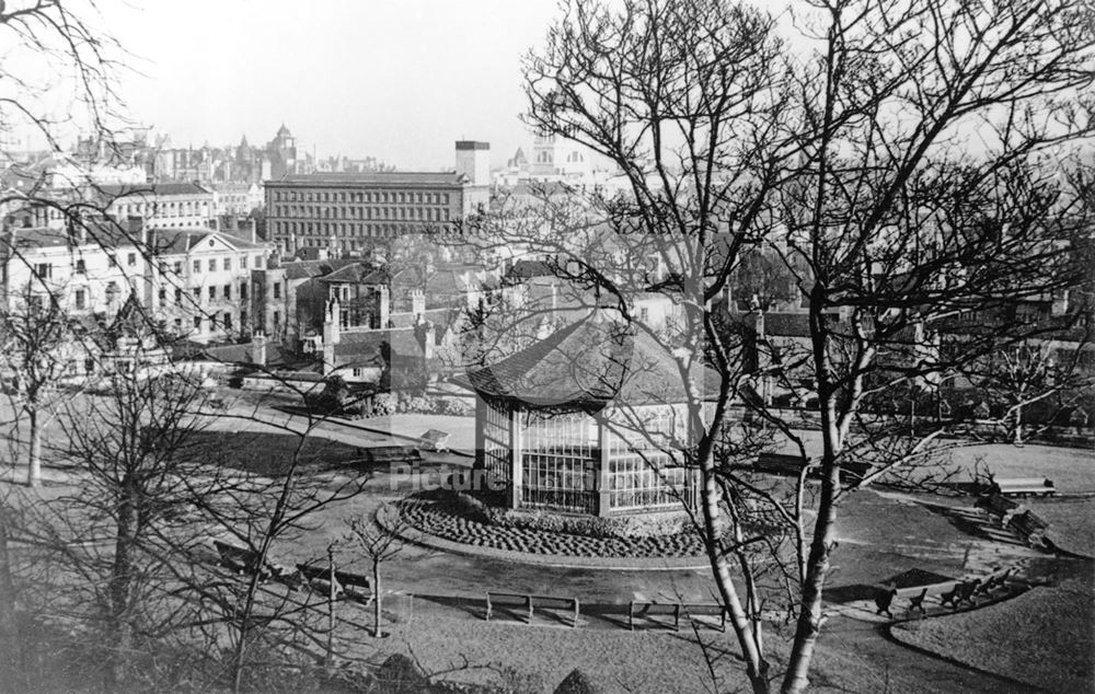 Nottingham Castle grounds, showing bandstand and Council House dome