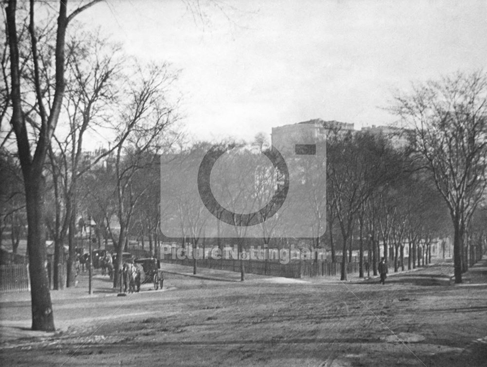 Nottingham Castle from the west, Peveril Drive and The Park c 1895 ?