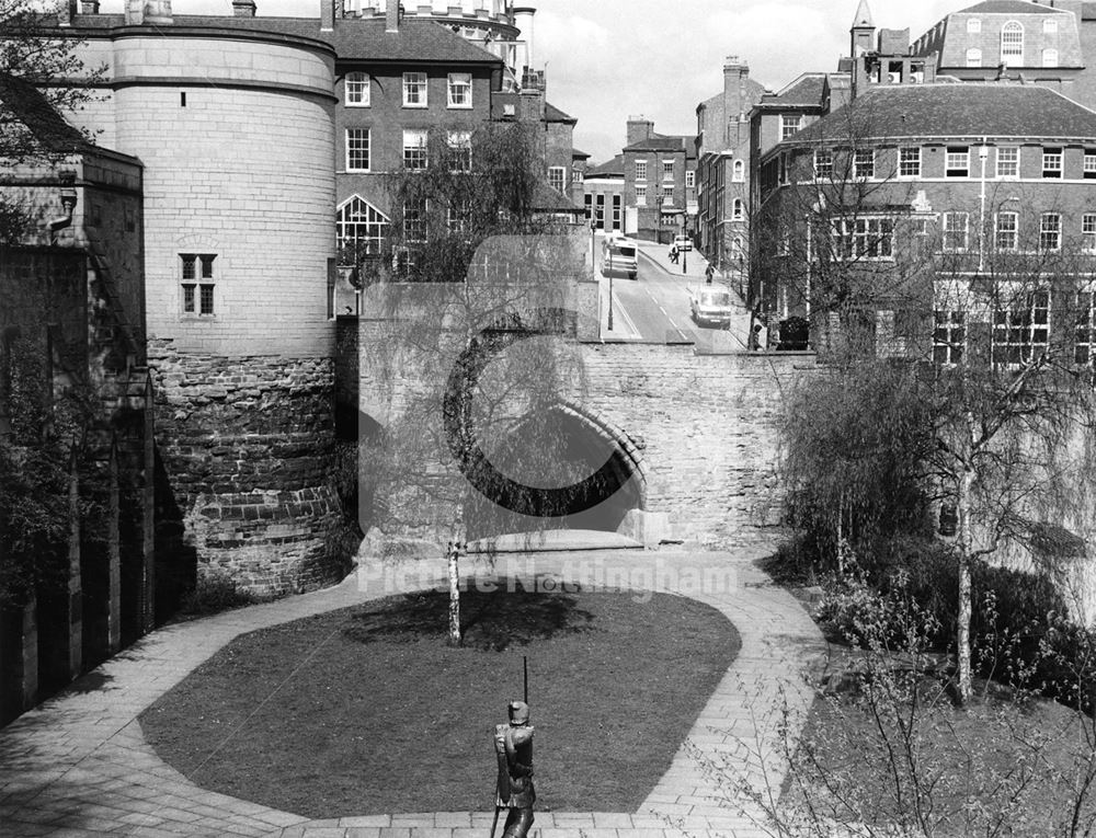 Nottingham Castle grounds, showing castle entrance 1996