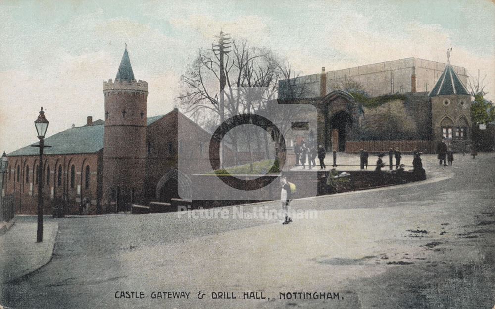 Nottingham Castle grounds, The Gateway and Drill Hall (Riding school) before the 1908 restoration