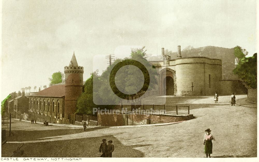 Nottingham Castle grounds, The Gateway and Riding school after the 1908 restoration