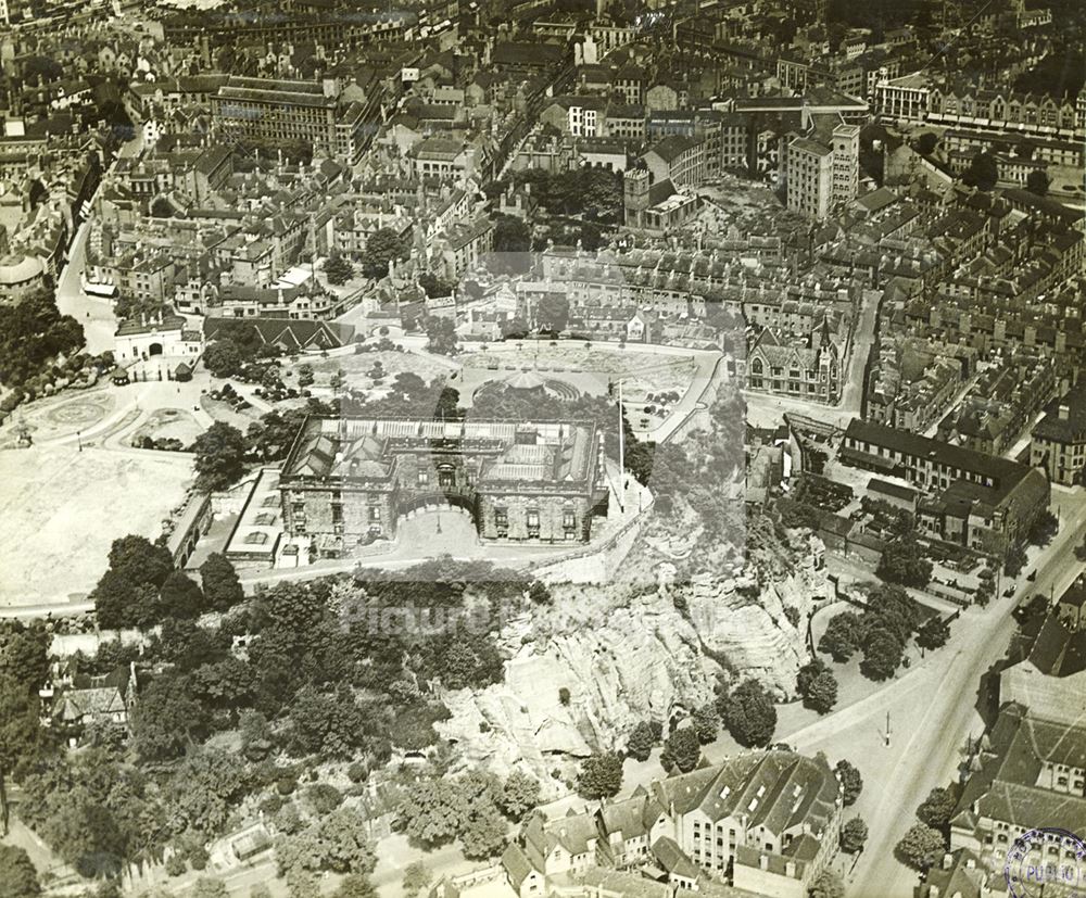 Nottingham Castle west front from the air 1921