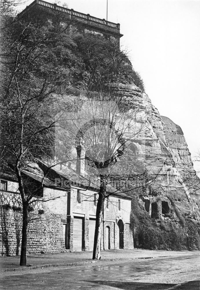 Nottingham Castle south side and caves from Peveril Drive c 1910 ?