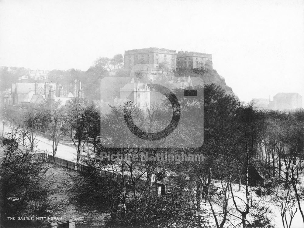 Nottingham Castle from the North-west, Lenton Road and The Park c 1910