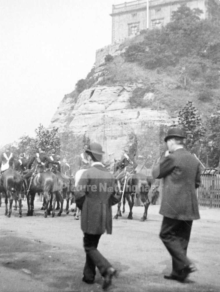 Nottingham Castle south side and Horse Soldiers c 1895