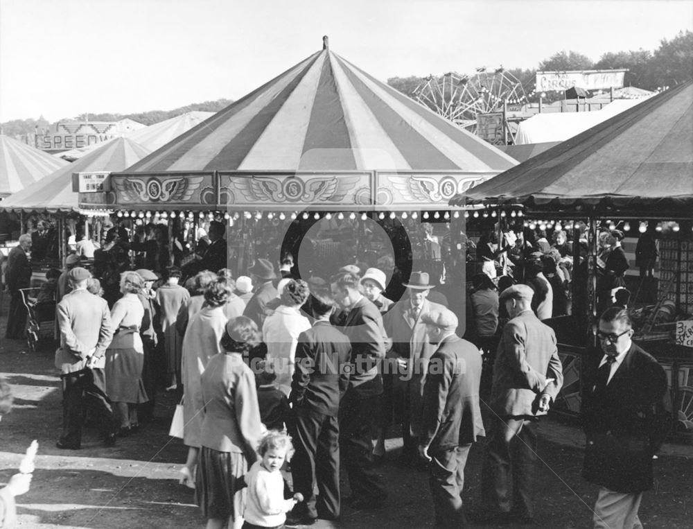 Bingo and side stalls, Goose Fair, Forest, 1961