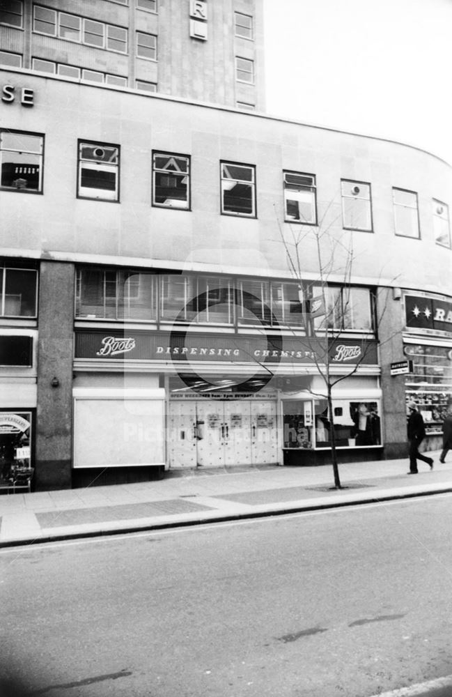 Boots the Chemist, Pearl Assurance House, Wheeler gate, 1976