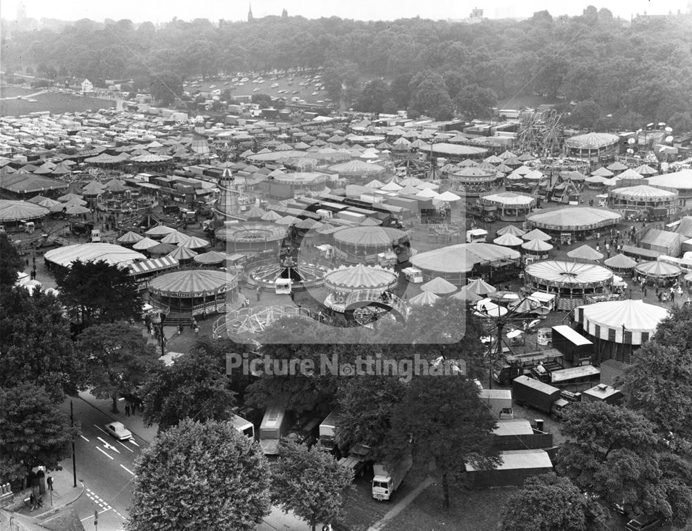 Goose Fair, General View from Hyson Green Flats, looking SE, Forest, 1973