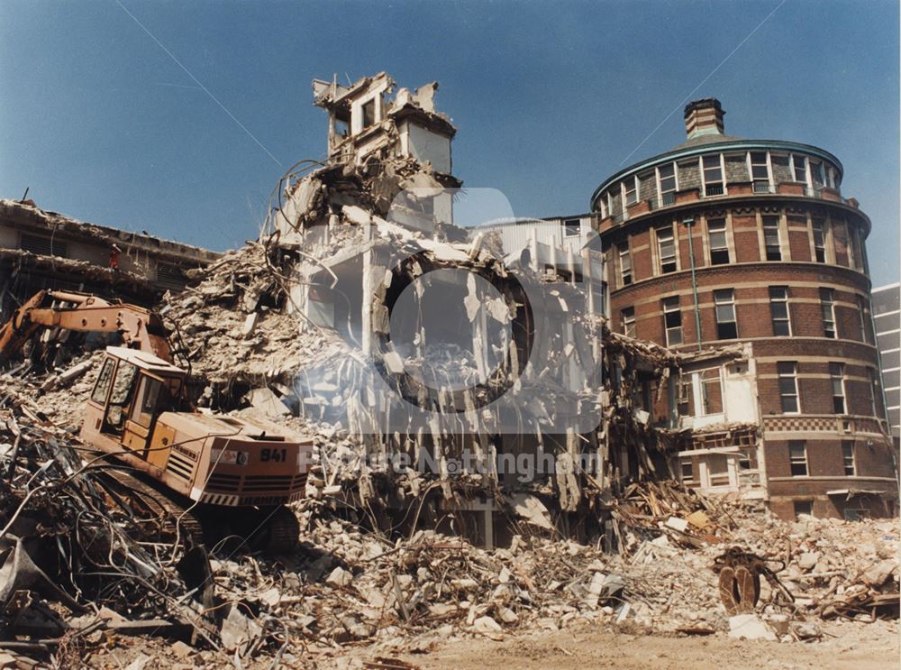 Demolition of the Trent Wing, and showing the Jubilee Wing, General Hospital, 1994