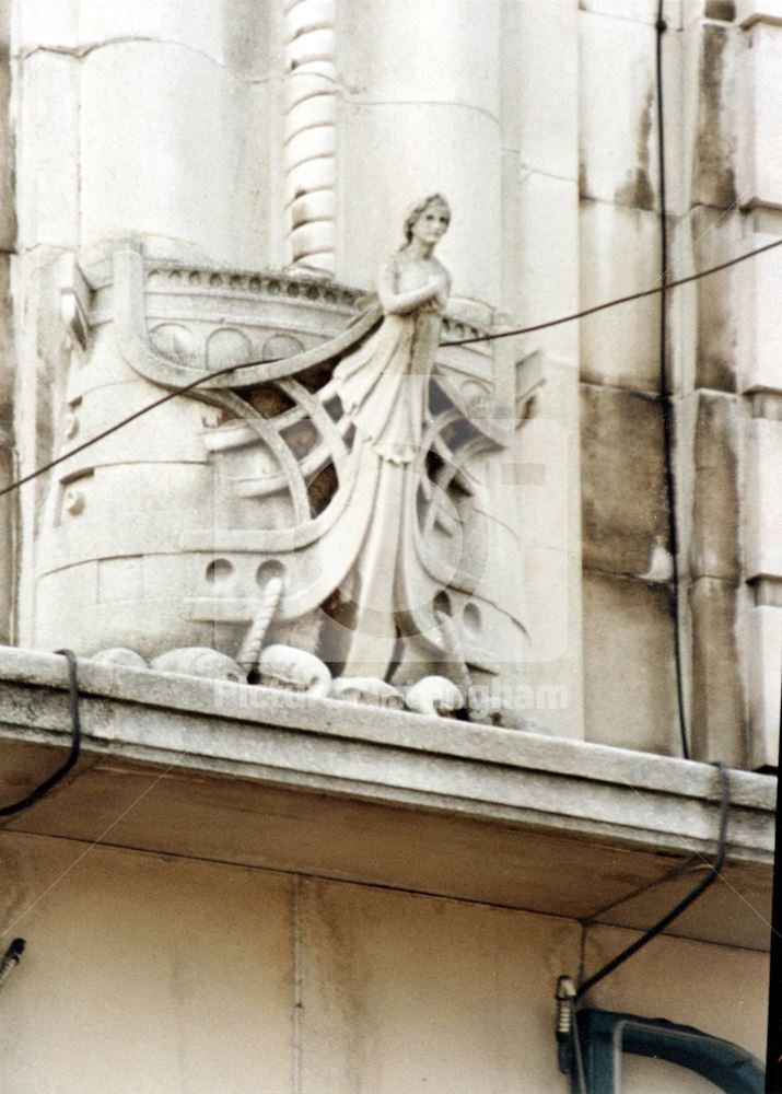 Admiral Duncan public house - Architectural detail of a stone carving of a ship's prow