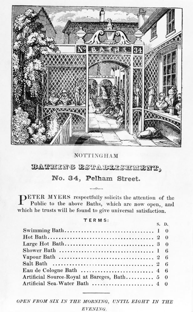 Bathing Establishment advert, 34 Pelham Street, 1834