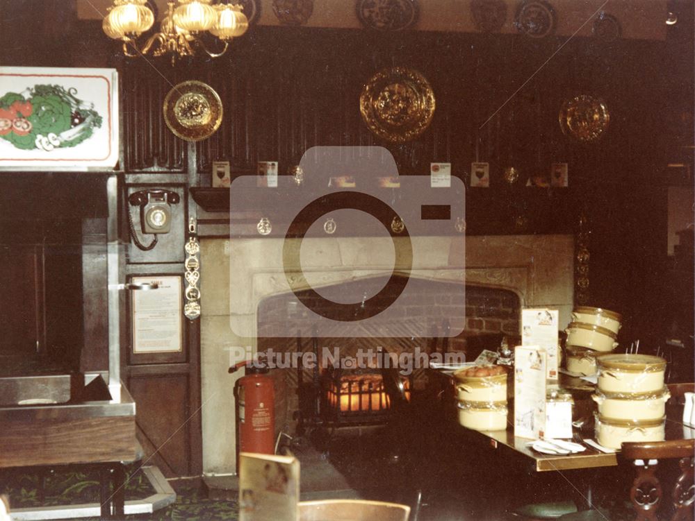 The Flying Horse Hotel, Interior, Restaurant fireplace