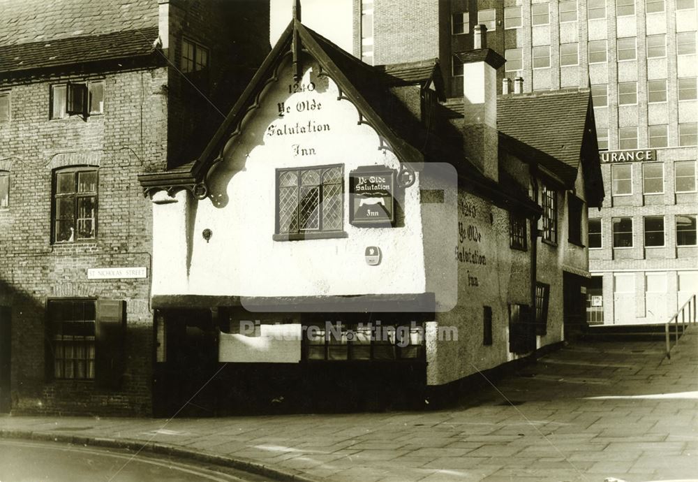 The Old Salutation Inn from Spaniel Row, Nottingham, c 1960s