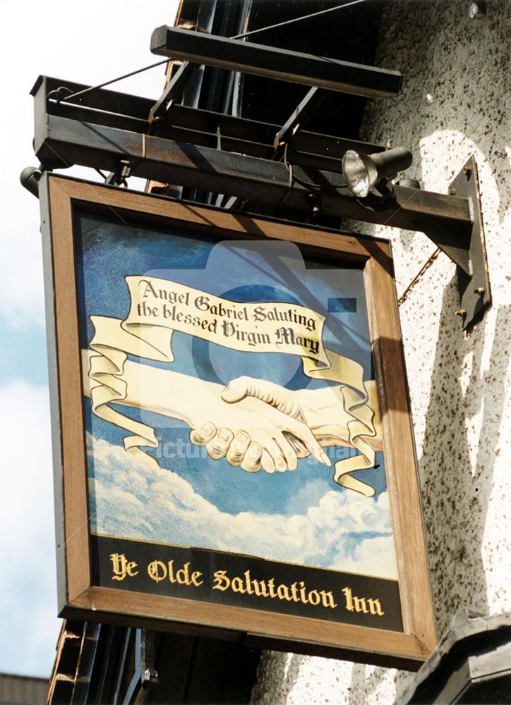 The Old Salutation Inn - sign, Maid Marian Way, Nottingham, 1995