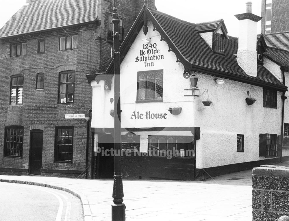 The Old Salutation Inn from Spaniel Row, Nottingham, c 1960s