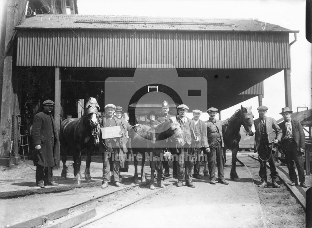 Miners withdrawing pit-ponies during the 1926 Miners Strike, Clifton Colliery