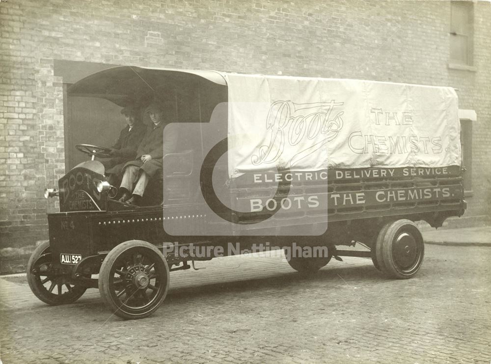 Boots the Chemist's Electric Delivery Service van at the Island Street factory 1916