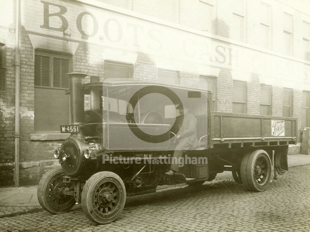 Boots the Chemist's steam lorry at the Island Street factory 1916