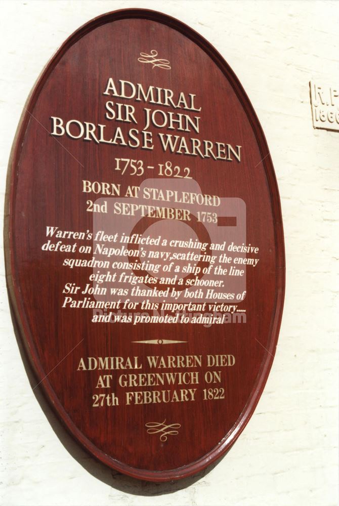 Sir John Borlase Warren public house - wall plaque