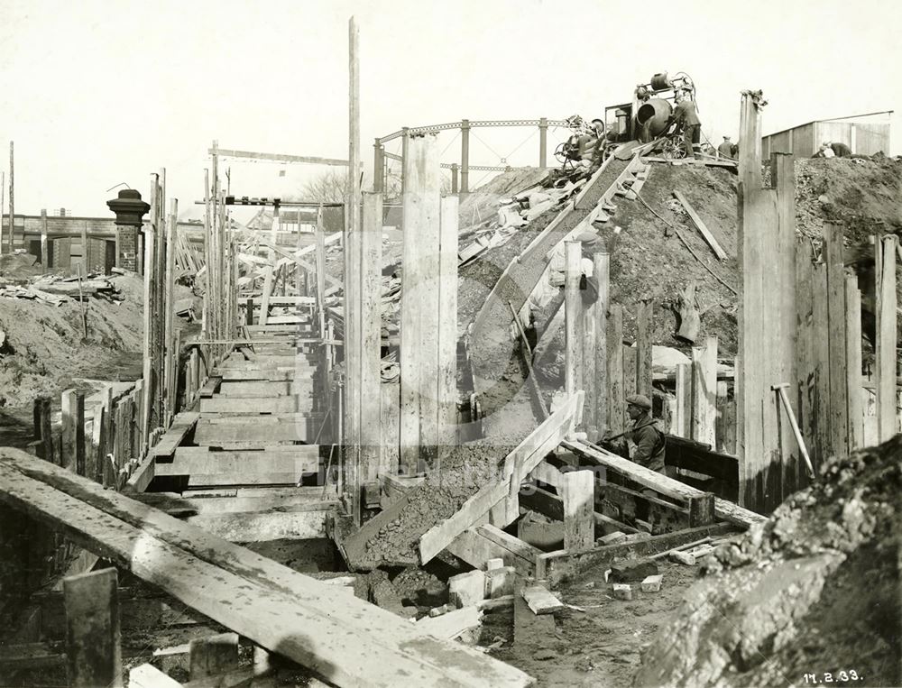 Railway-Road Bridge Building during the development of Western Boulevard