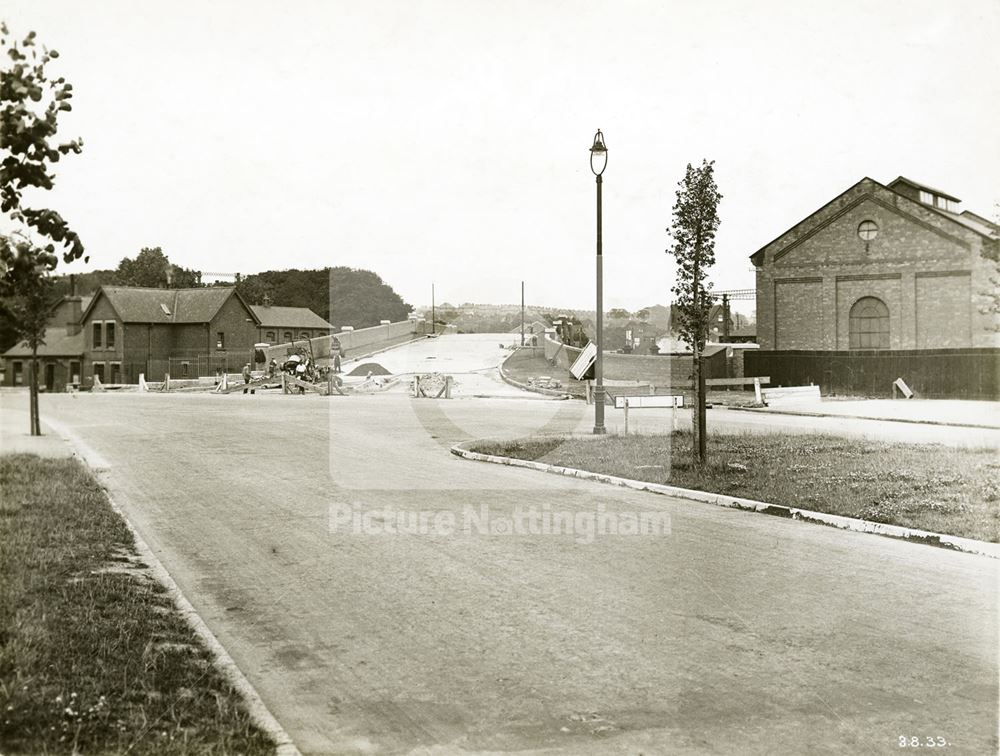 New bridge through the Basford Gas Works during the development of Western Boulevard