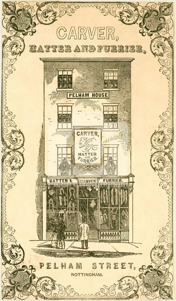 Edward Carver's Hatter and Furrier's Shop, Pelham House, Pelham Street, Nottingham, 1853