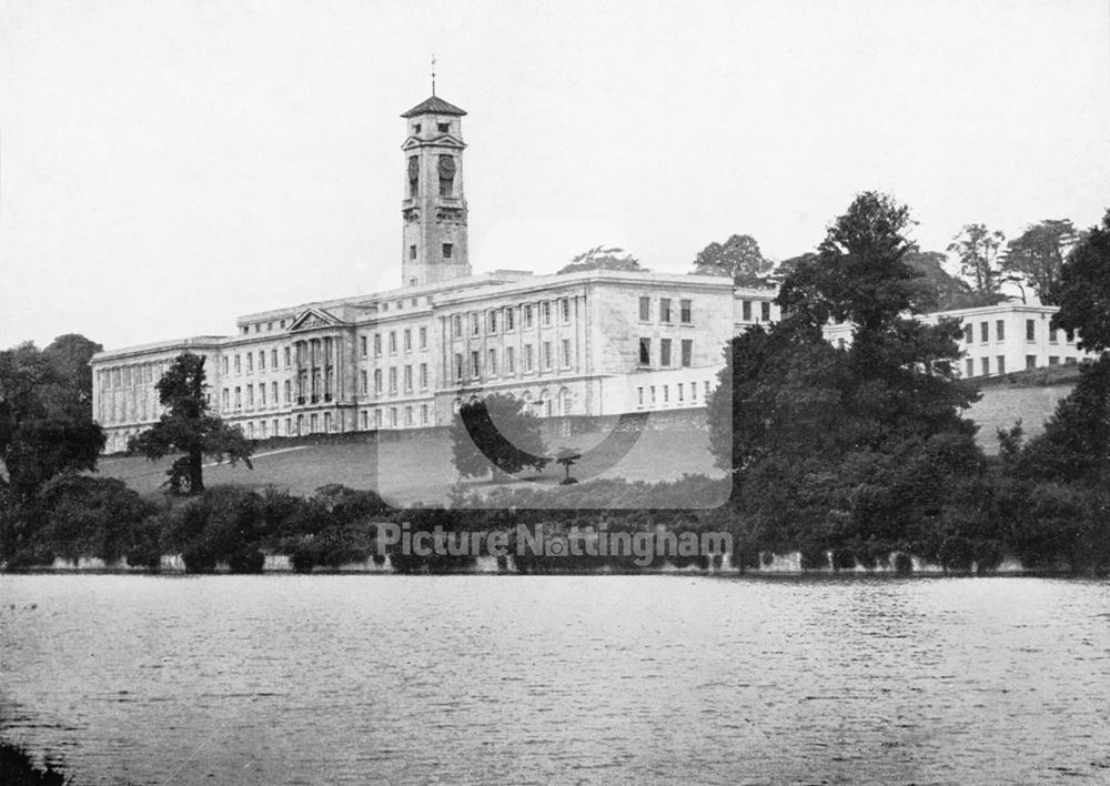 The Trent Building from Highfields park and lake - University of Nottingham