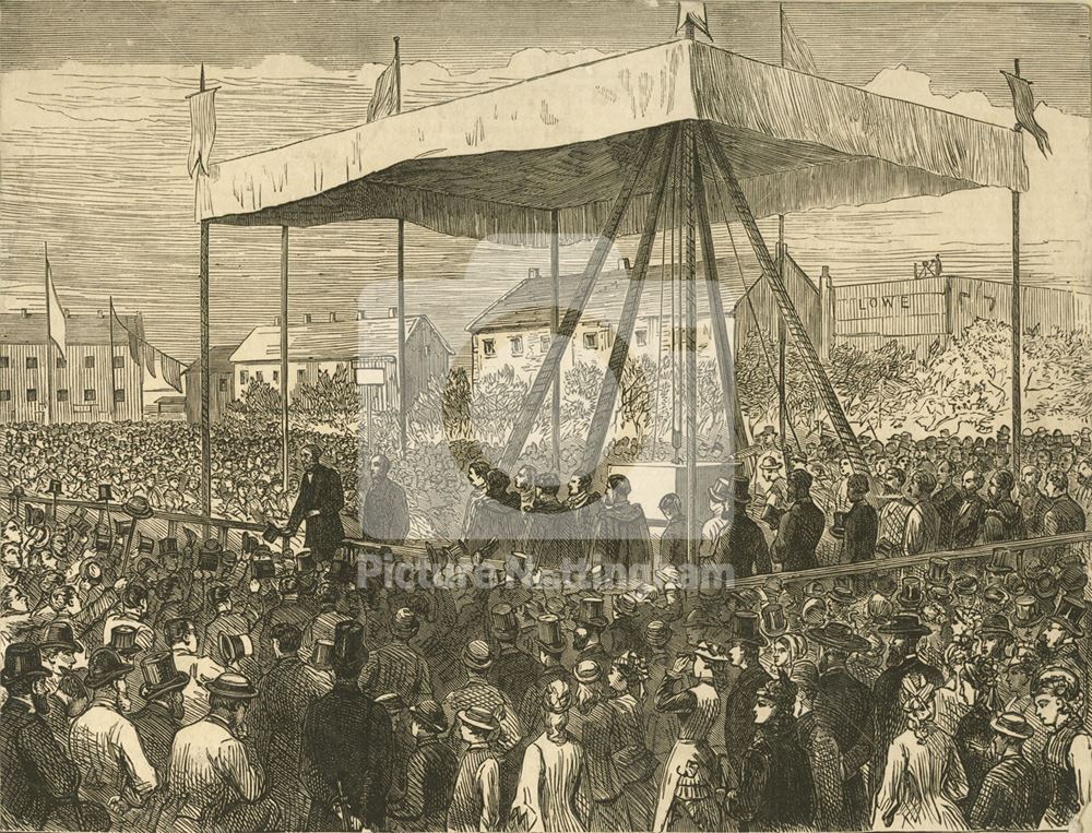 Gladstone addressing the assembly for the foundation stone ceremony, University College 1877