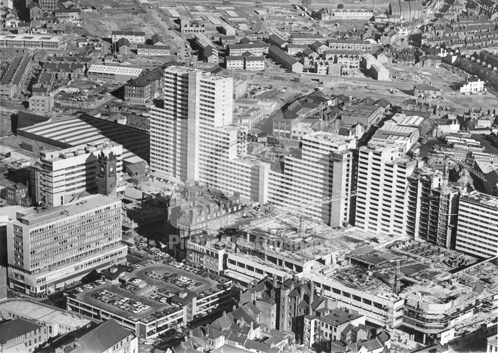 Aerial view of Victoria Centre during construction, Trinity Square and St Anns