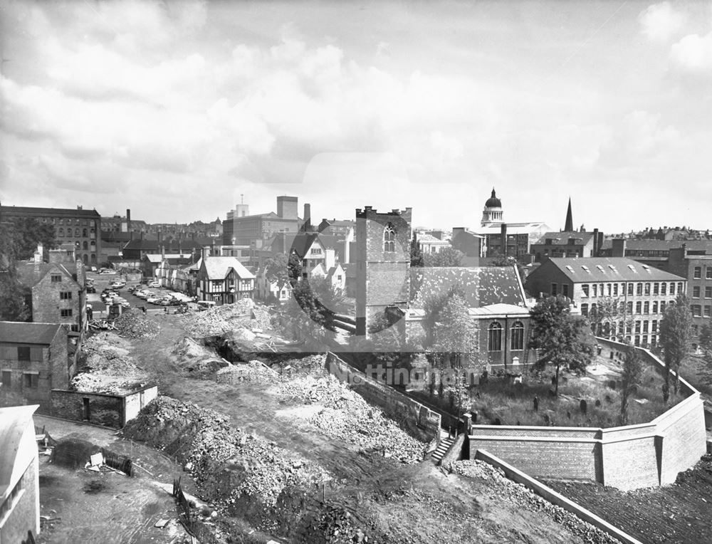 Construction of Inner Ring Road-Maid Marian Way next to St Nicholas' Church, 1958