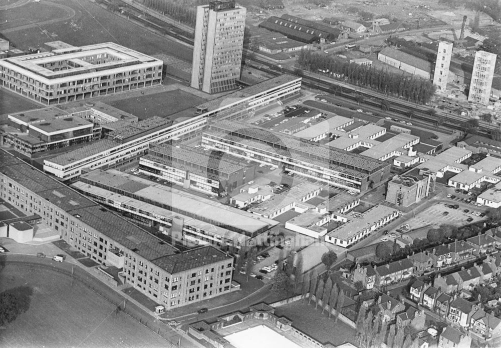 Aerial view of the Science and Engineering blocks of the University of Nottingham