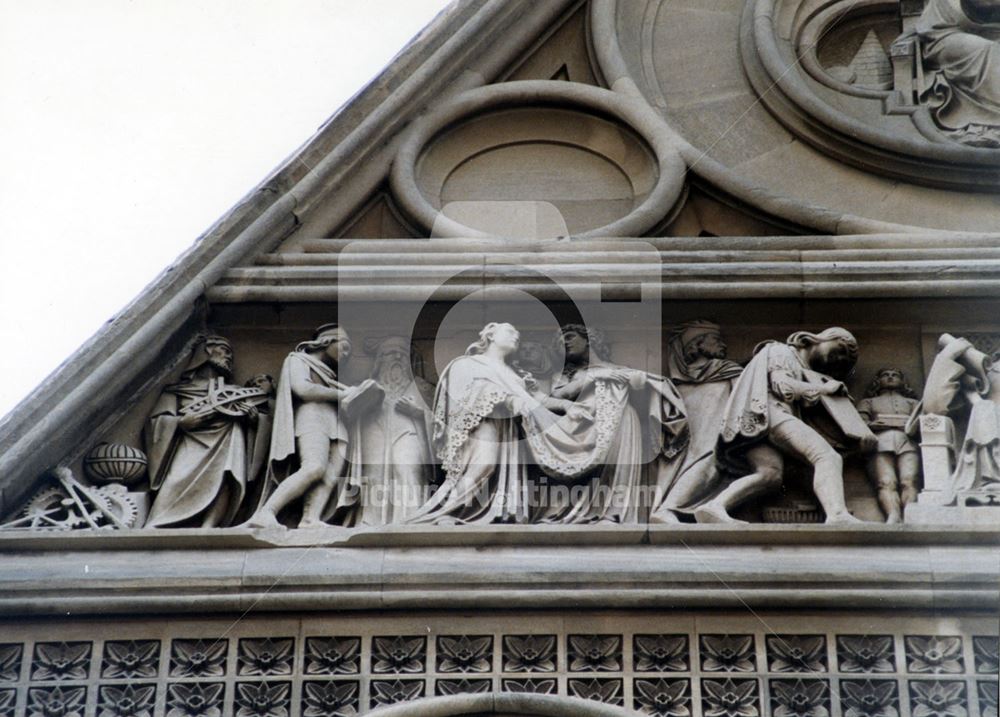 Statues and sculpture on the gable end - outside the old University College