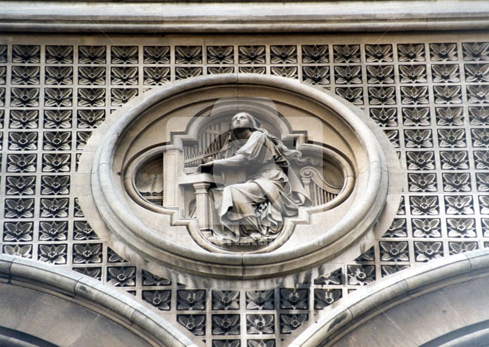 Wall Sculpture-statue representing 'Music' outside the old University College