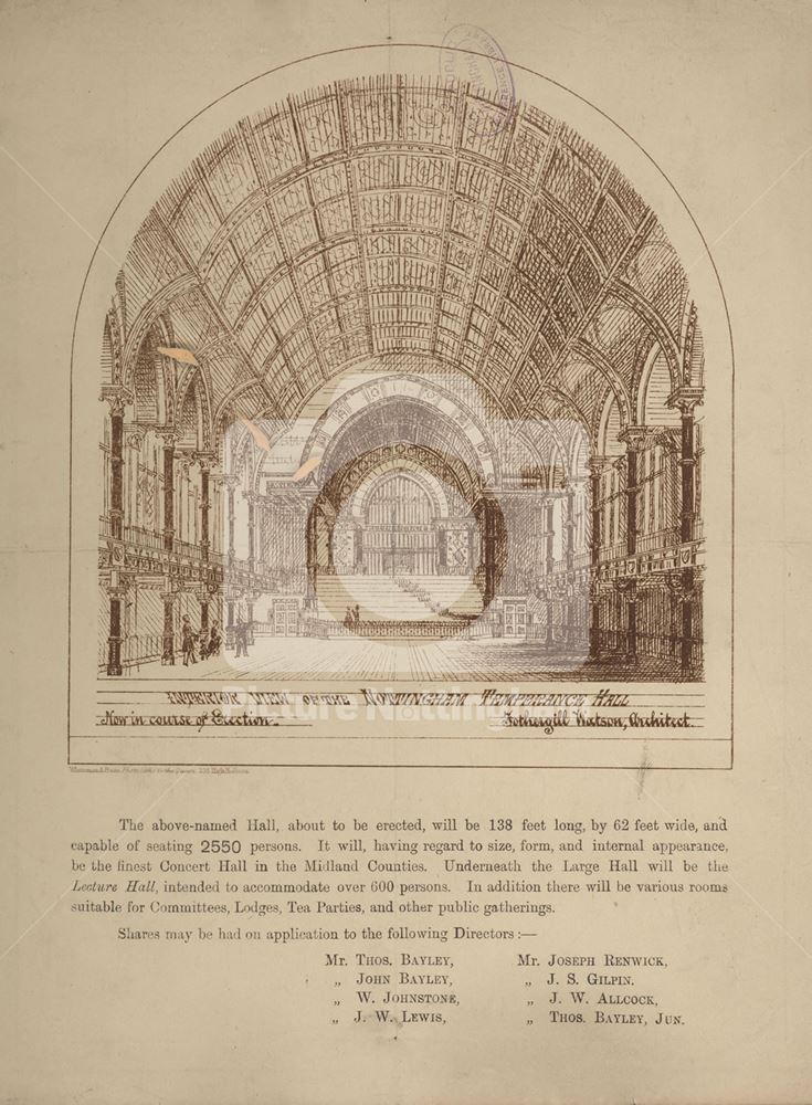 Nottingham Temperance Hall - document to promote investment and shares in the venture