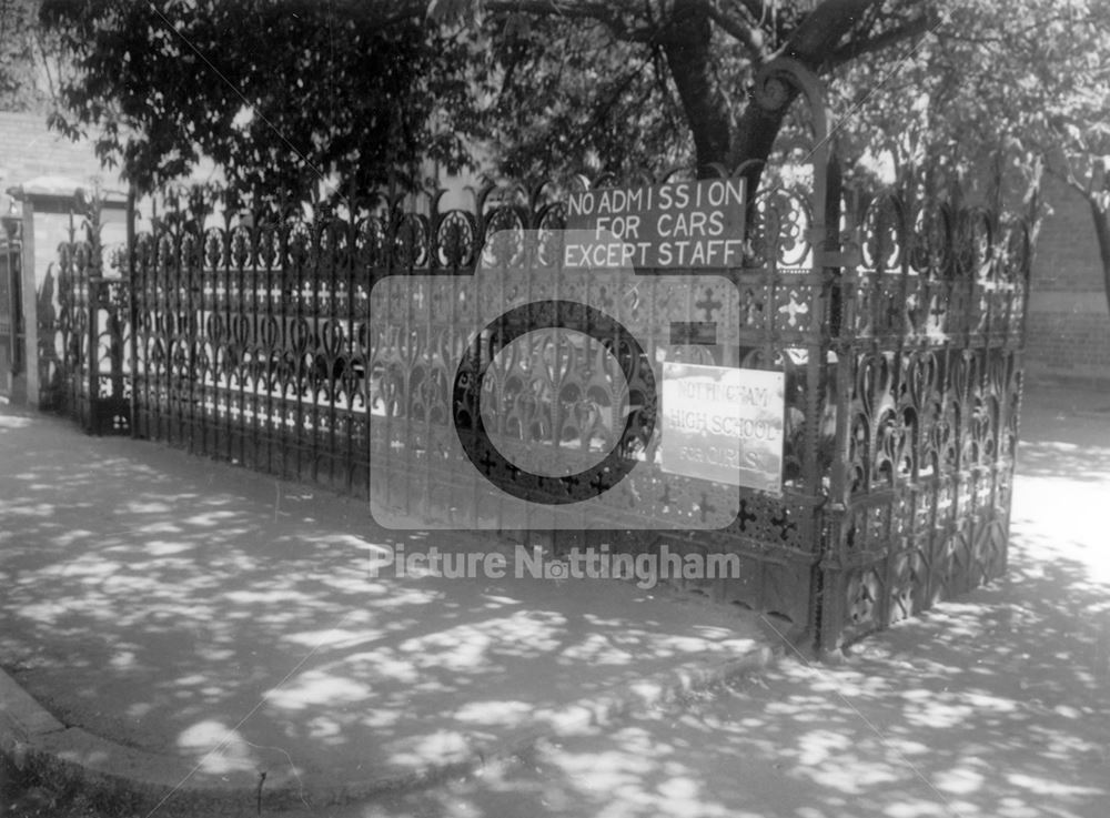 Nottingham High School for Girls - entrance cast iron gates and railings