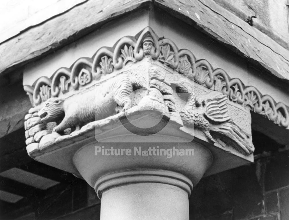 Animal stone carvings on the column capitals at 44 Castle Gate