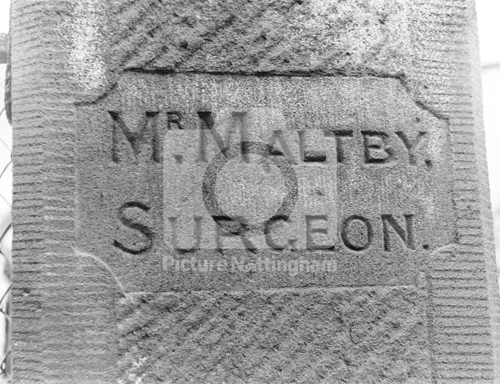 Inscription on the gatepost of 12 Alpine Street, Basford.